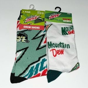 Mountain Dew Casual Logo Crew Socks 2‎ Pairs New